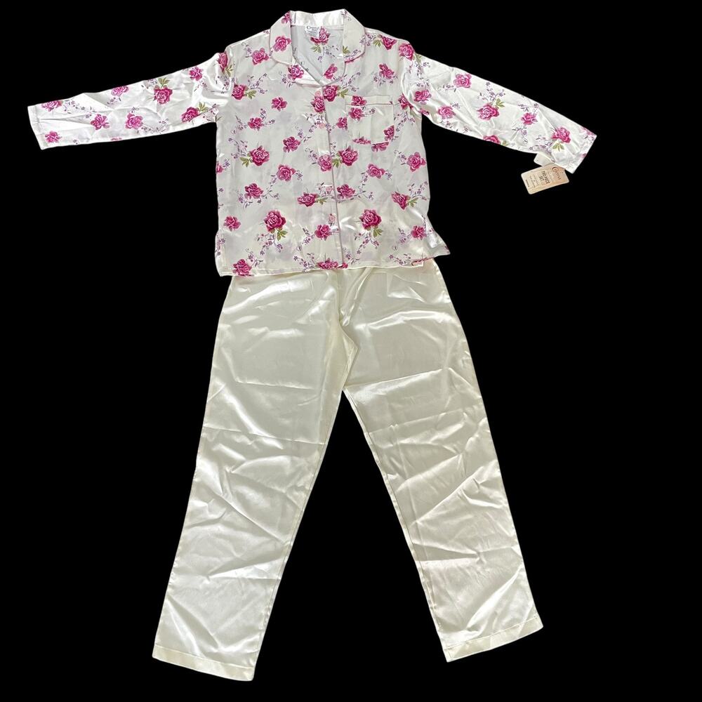 Vintage Cinema Etoile Pajama Set Women Small Floral 2 Piece Silky NOS Tags READ